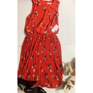 Red chiffon midi dress